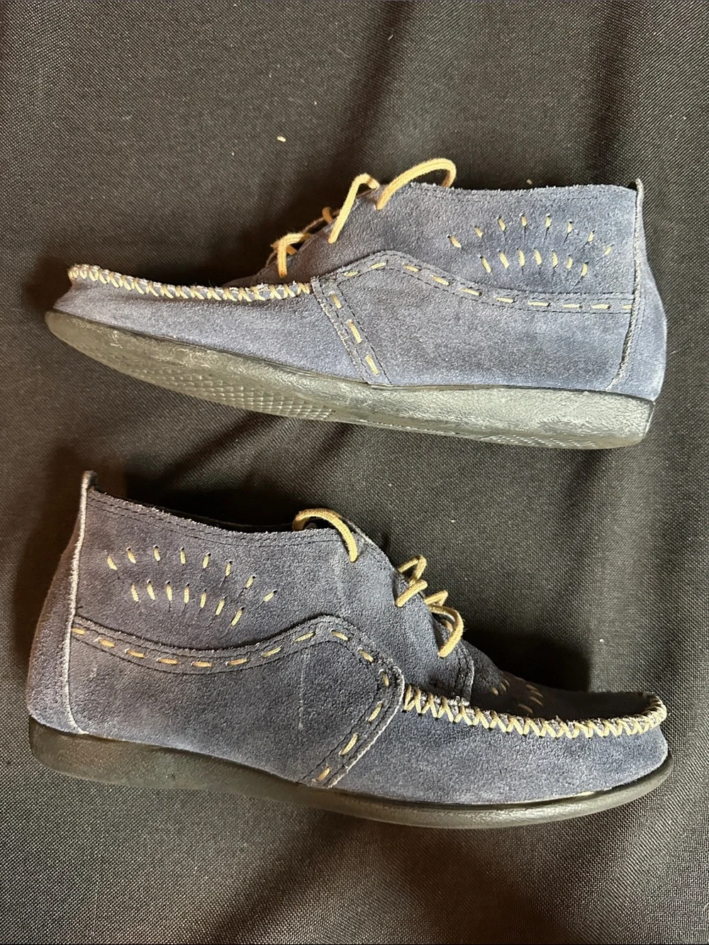 Storm Blue #199 Suede low chukka lace-up moccasin booties Boho 7.5W